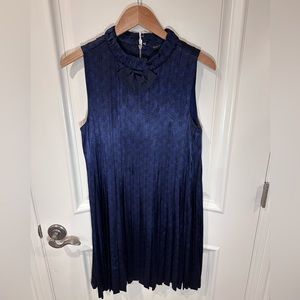 MARC BY MARC JACOBS navy pleated print sateen 'Emily' mini dress